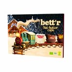 Био Коледен адвент календар с пралини 24 броя бонбони с 6 вкуса с кремообразен и топящ се център (три от които изцяло нови): лешник, ягода, фъстък, малина, шамфъстък, бадем с канела. Създадени изцяло от натурални съставки, веган и без консерванти или изкуствени подобрители.От тук